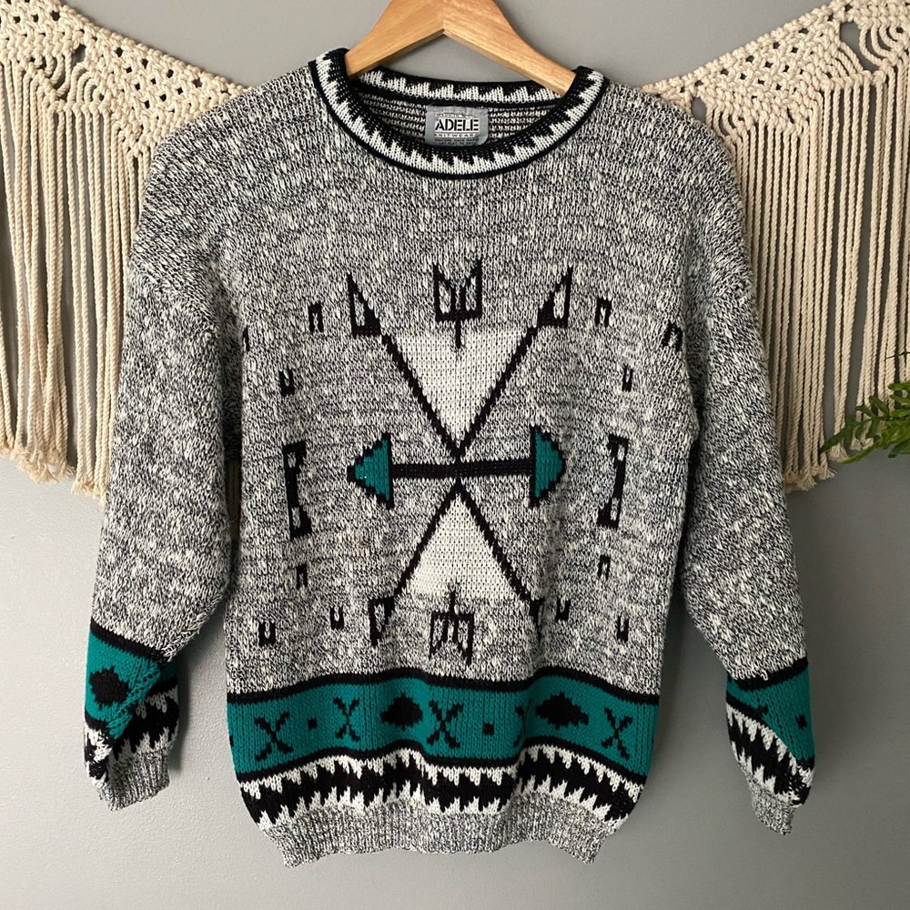 Vintage Adele Knitwear Teal Compass Sweater